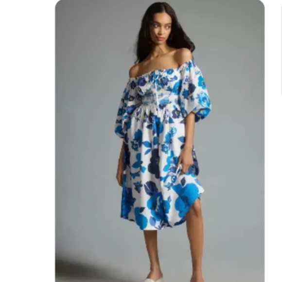 PLENTY BY TRACY REESE OFF-THE-SHOULDER PUFF-SLEEVE SMOCKED DRESS - Picture 2 of 13